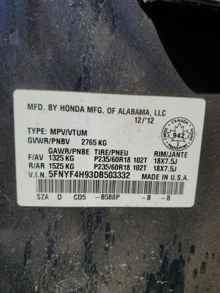 2013 Honda Pilot Touring VIN: 5FNYF4H93DB503332 Lot: 63515344