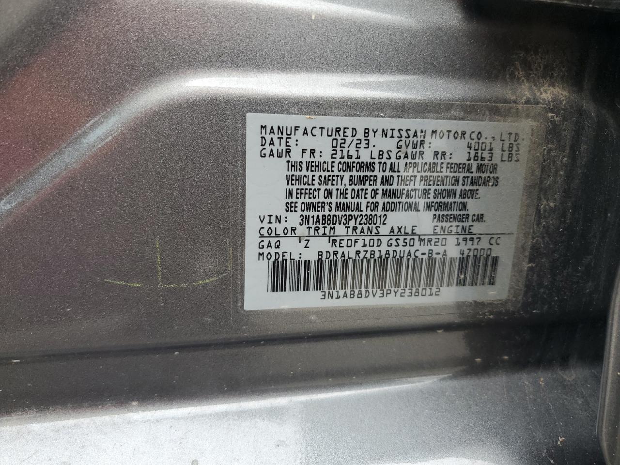 3N1AB8DV3PY238012 2023 Nissan Sentra Sr