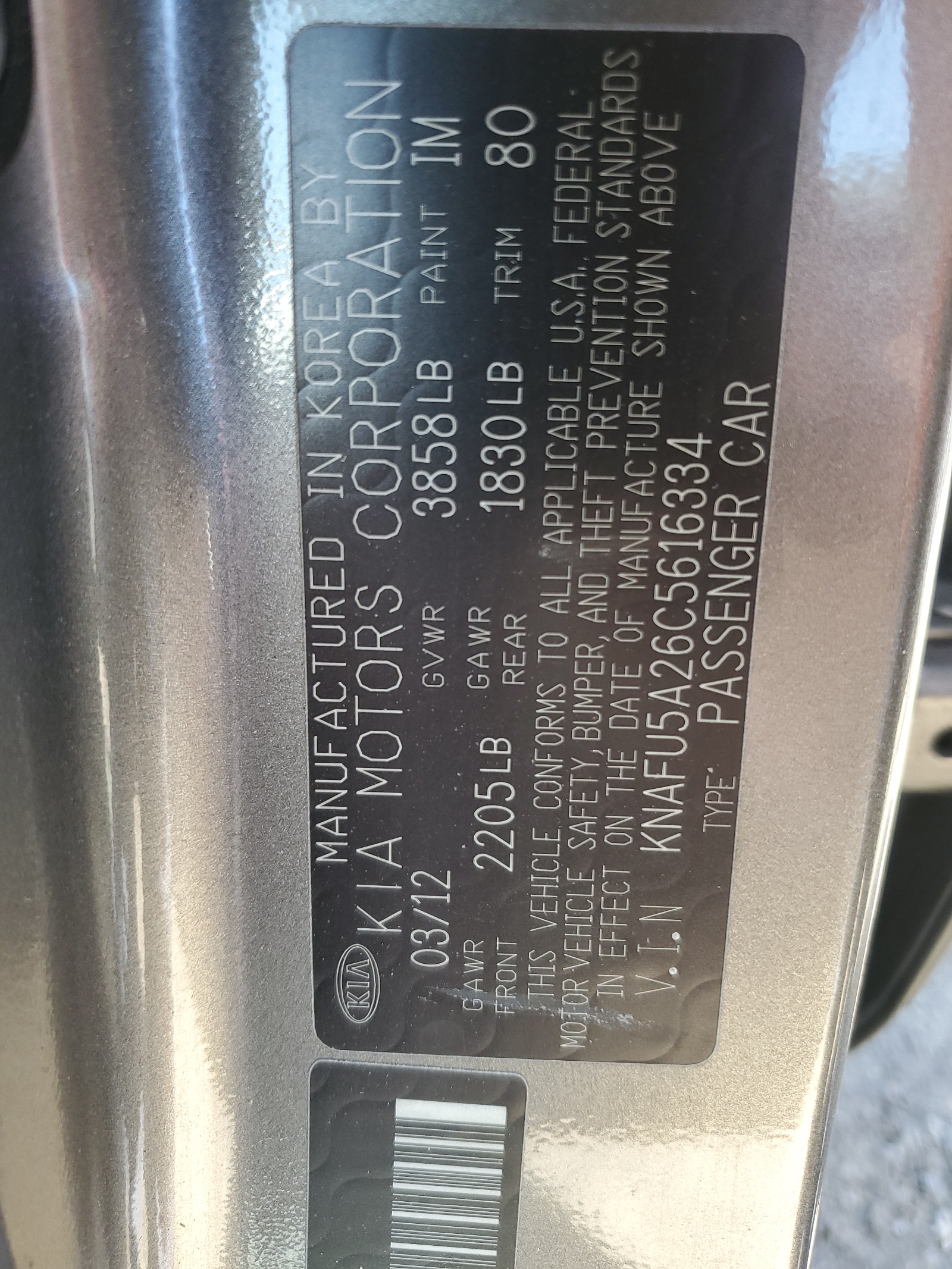 KNAFU5A26C5616334 2012 Kia Forte Ex