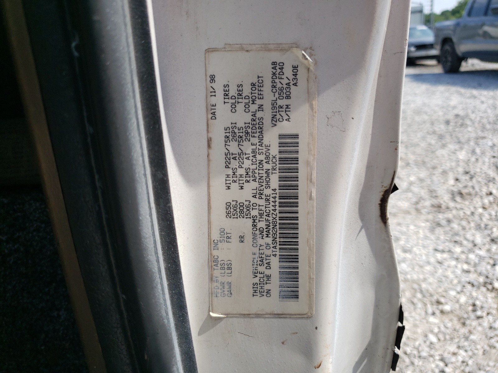 4TASN92N8XZ444414 1999 Toyota Tacoma Xtracab Prerunner