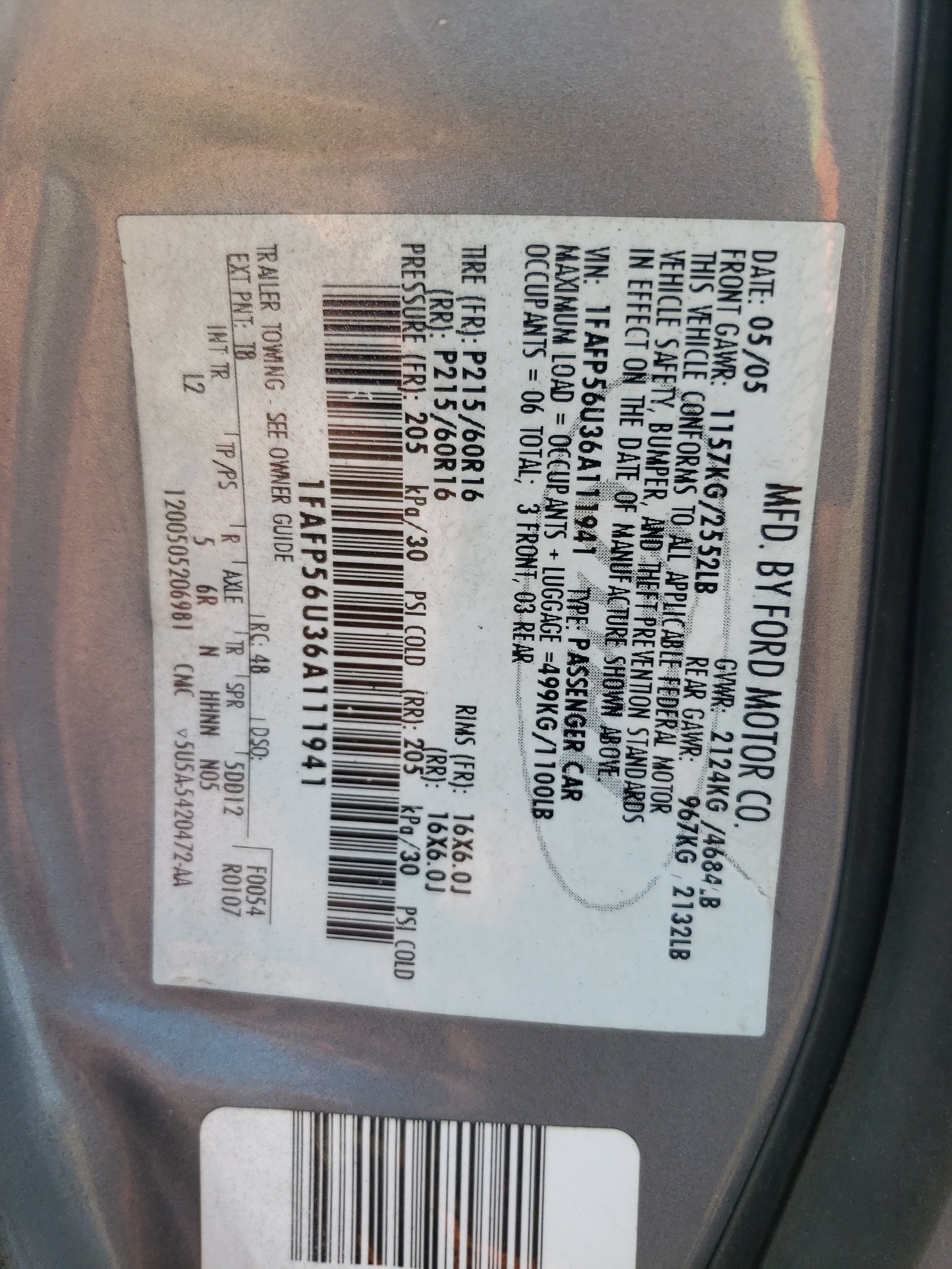 1FAFP56U36A111941 2006 Ford Taurus Sel