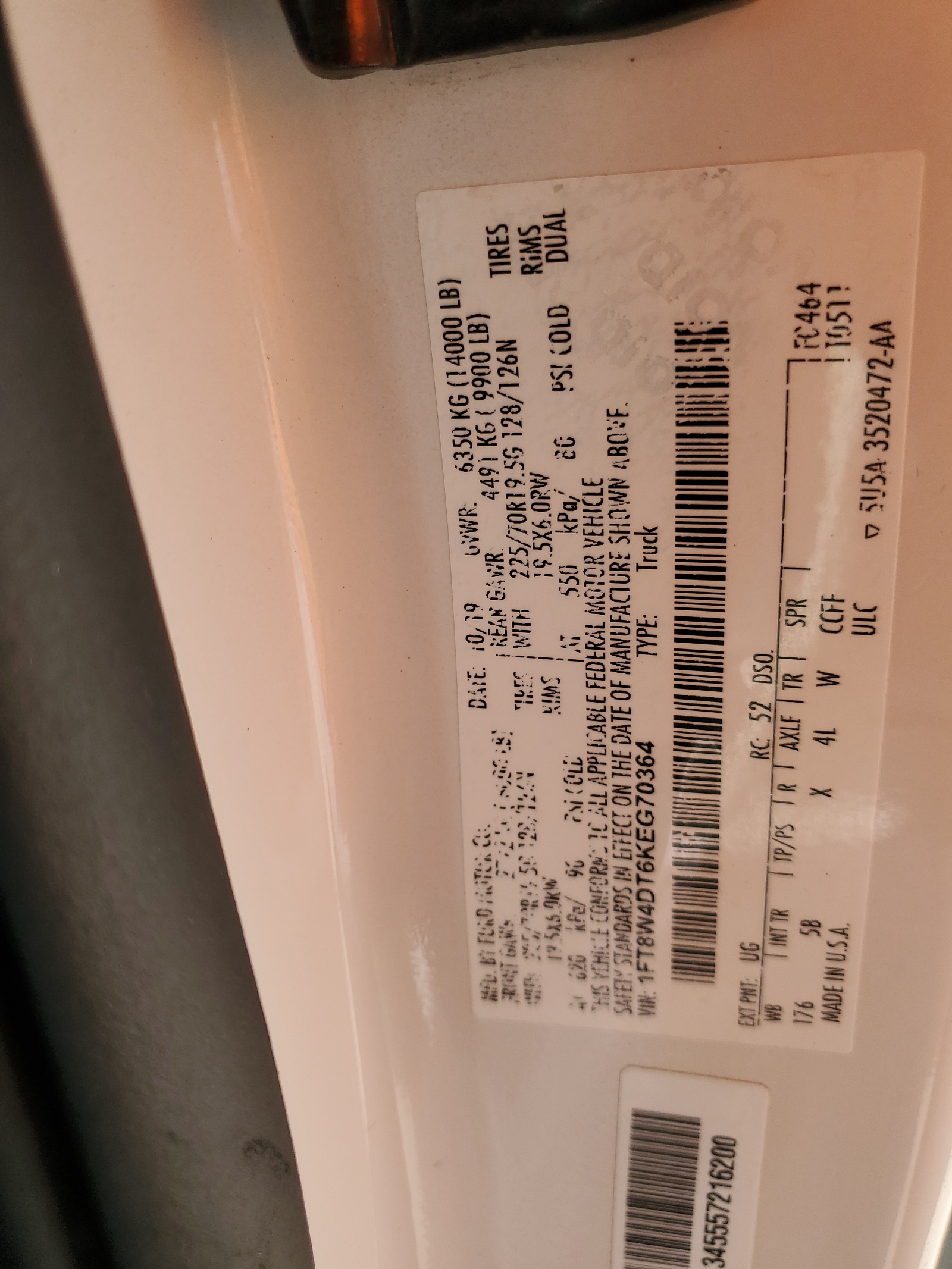 1FT8W4DT6KEG70364 2019 Ford F450 Super Duty