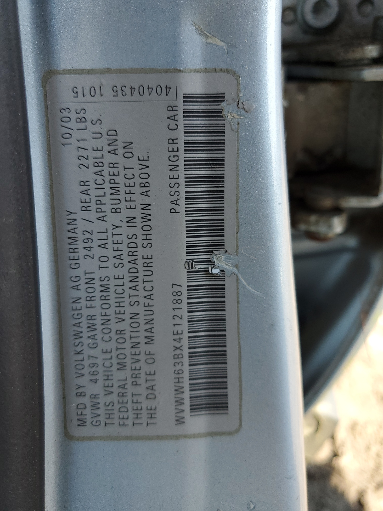 WVWWH63BX4E121887 2004 Volkswagen Passat Glx