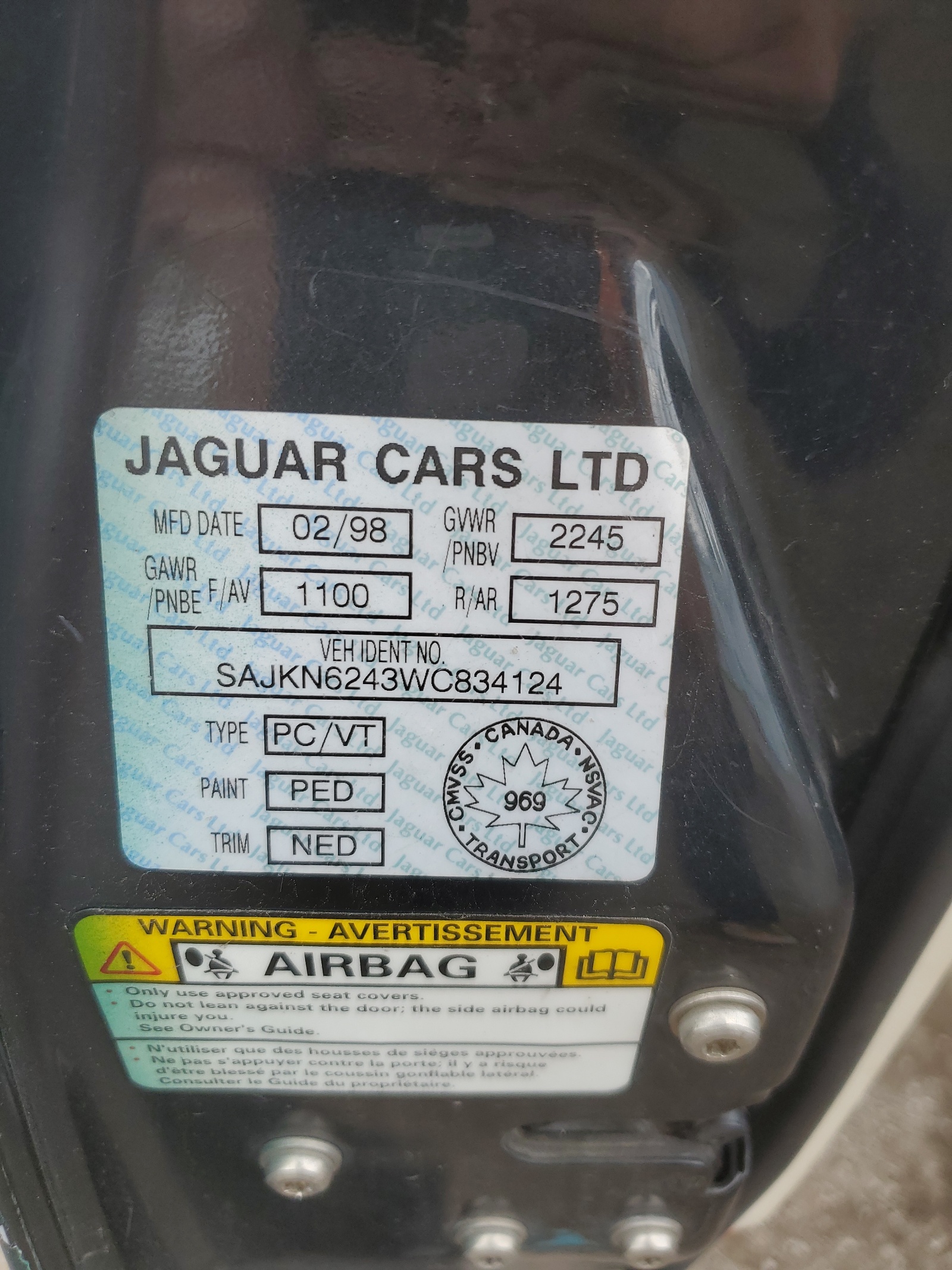 SAJKN6243WC834124 1998 Jaguar Vandenplas