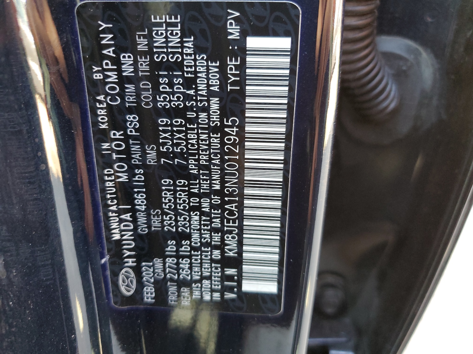 KM8JECA13NU012945 2022 Hyundai Tucson Limited