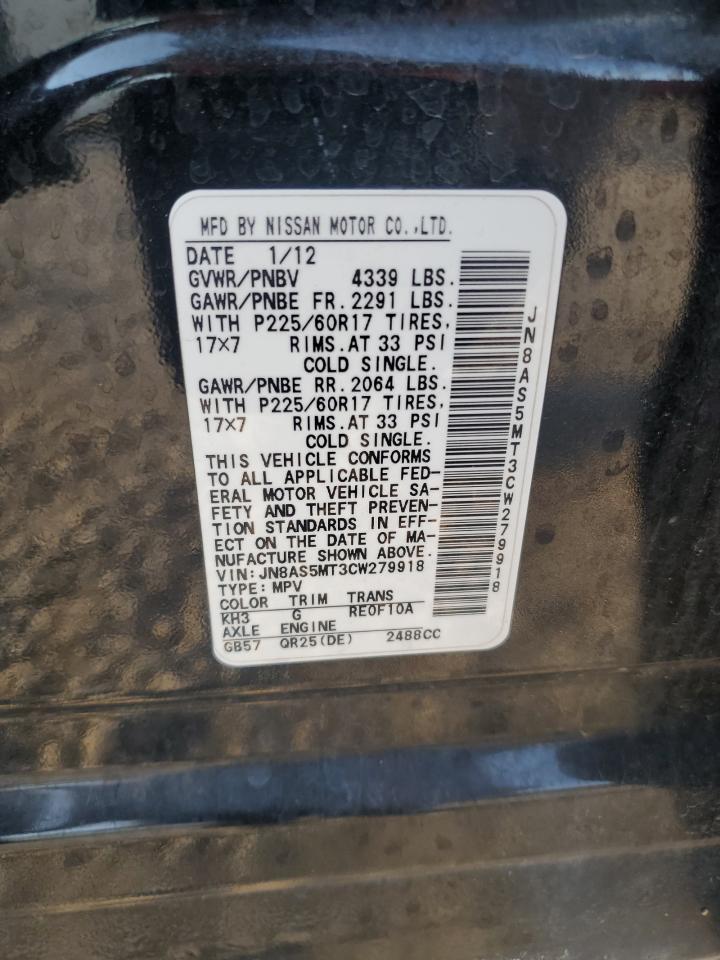 2012 Nissan Rogue S VIN: JN8AS5MT3CW279918 Lot: 62648404