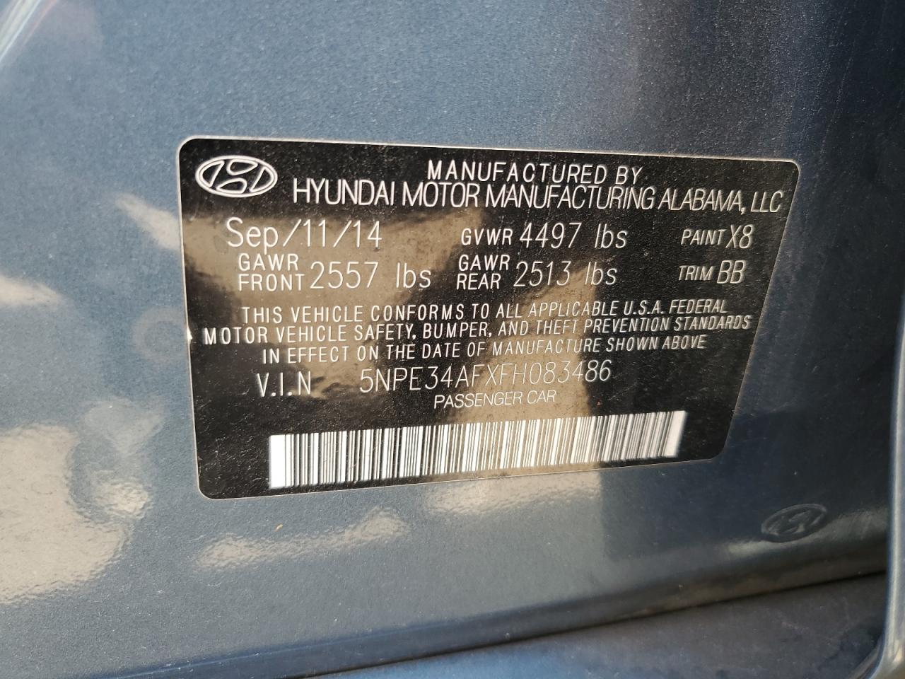 2015 Hyundai Sonata Sport VIN: 5NPE34AFXFH083486 Lot: 61186414