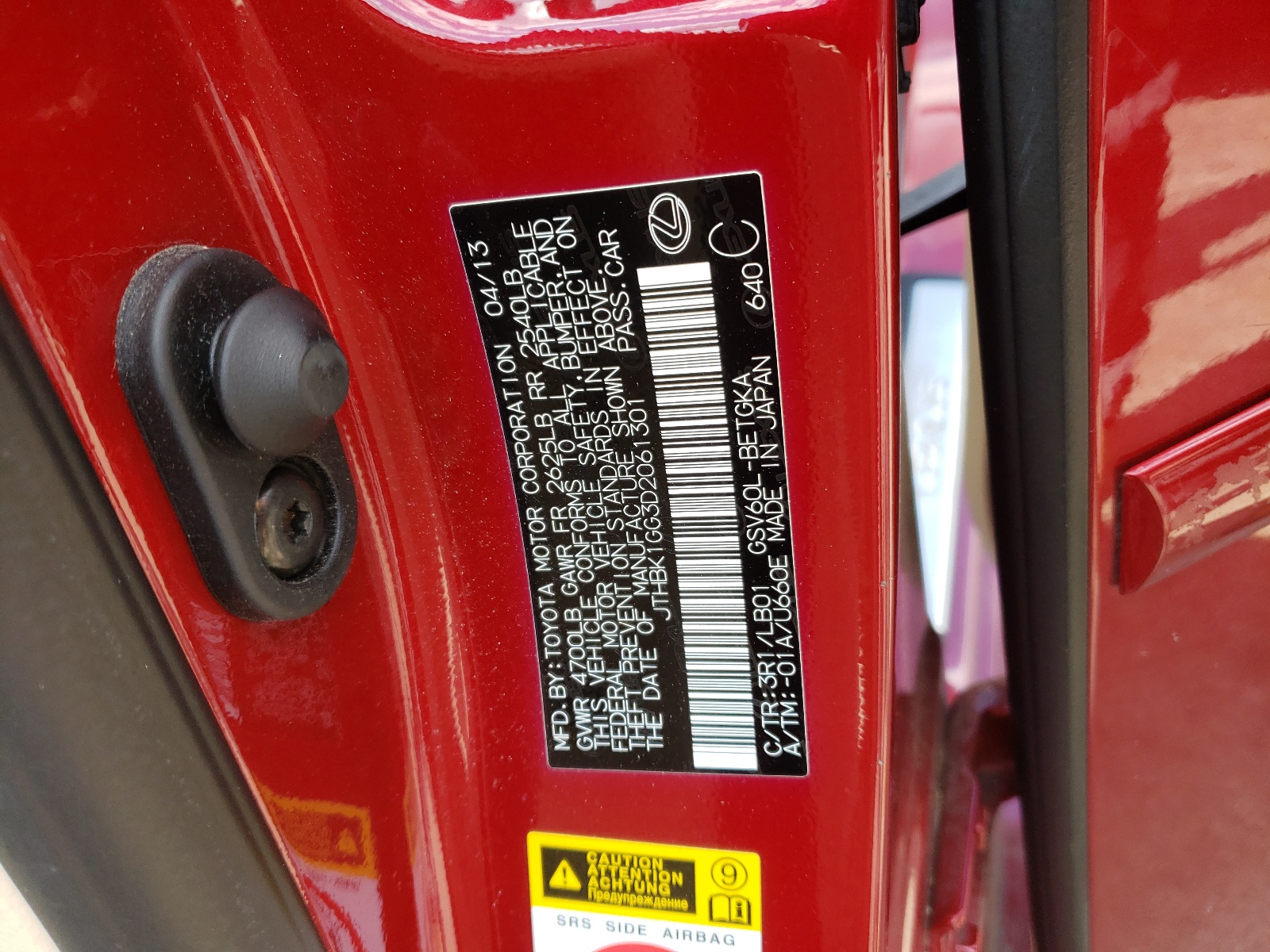 JTHBK1GG3D2061301 2013 Lexus Es 350