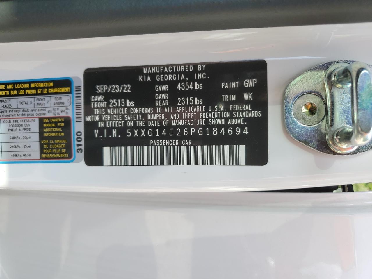 2023 Kia K5 Lxs VIN: 5XXG14J26PG184694 Lot: 61678184