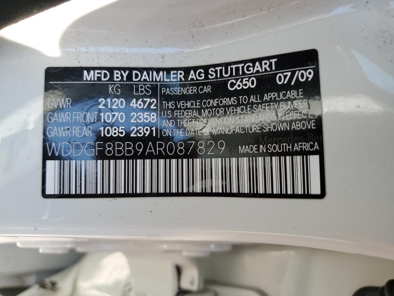 2010 Mercedes-Benz C 300 4Matic VIN: WDDGF8BB9AR087829 Lot: 62890394