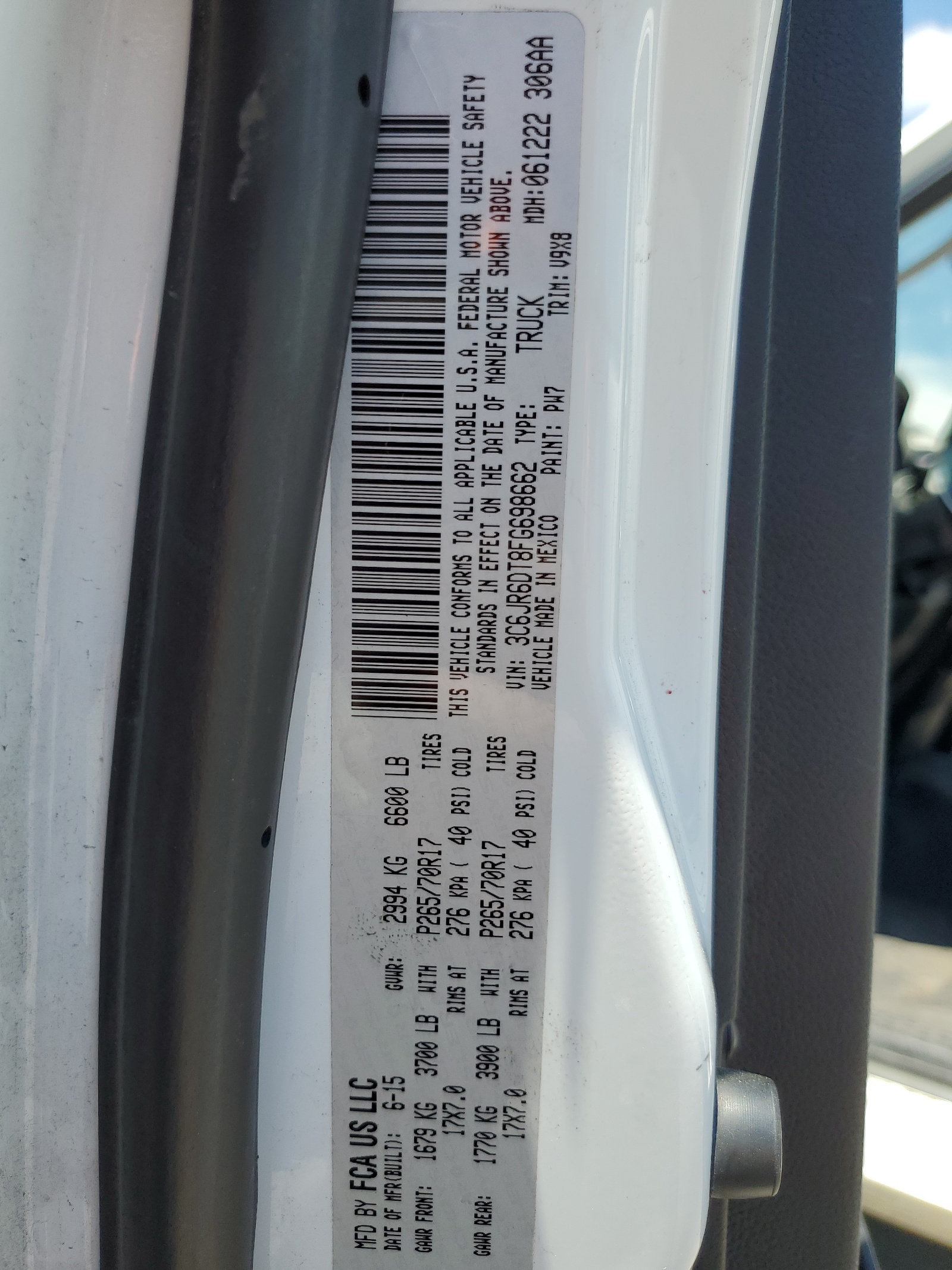 3C6JR6DT8FG698662 2015 Ram 1500 St