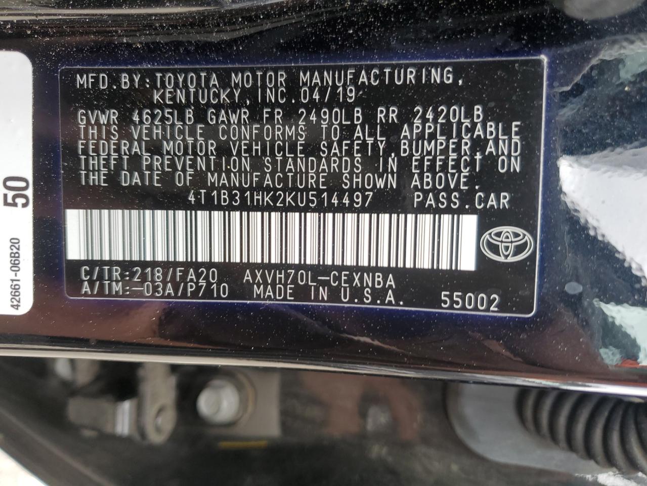 4T1B31HK2KU514497 2019 Toyota Camry Le