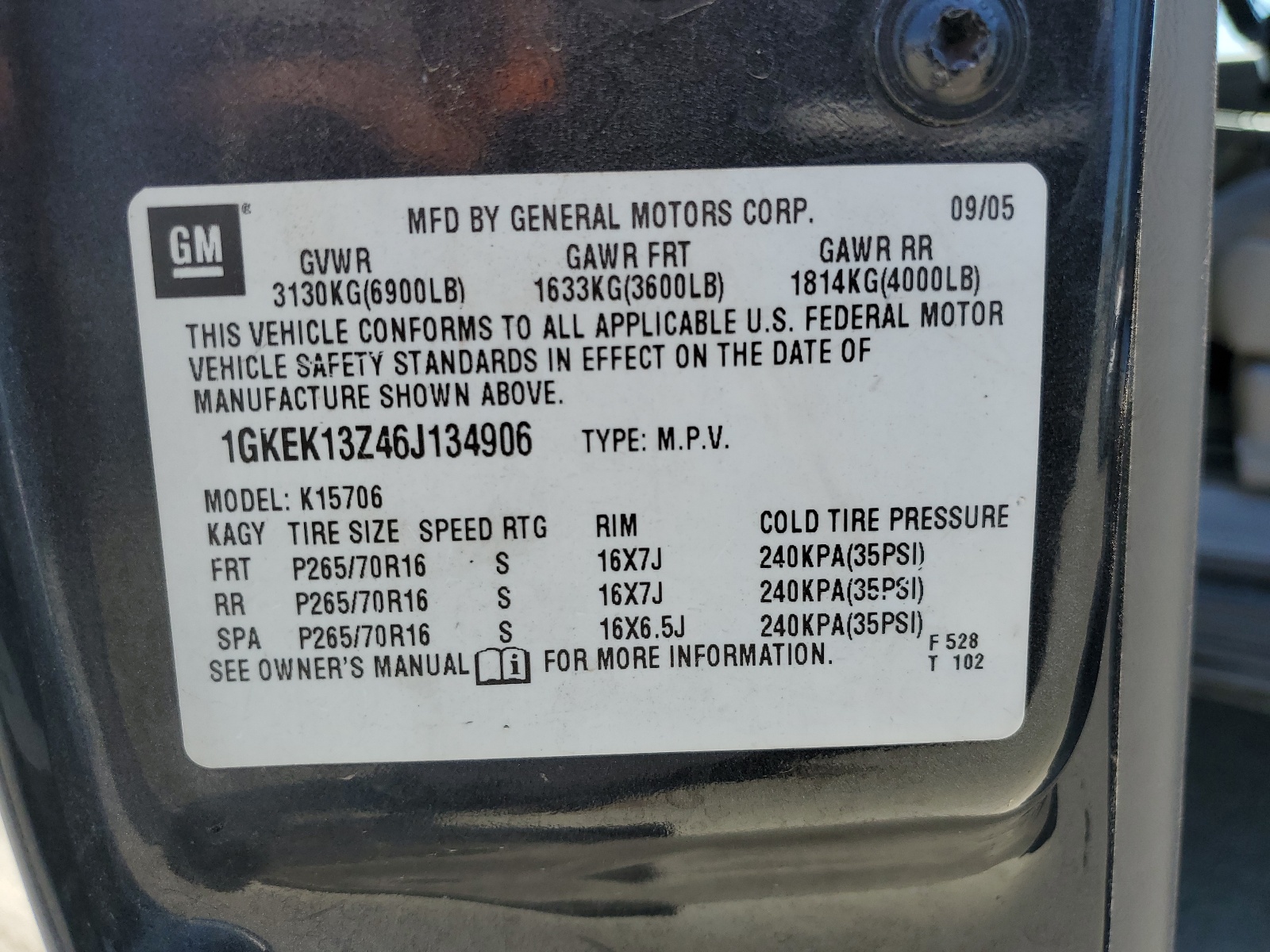 1GKEK13Z46J134906 2006 GMC Yukon