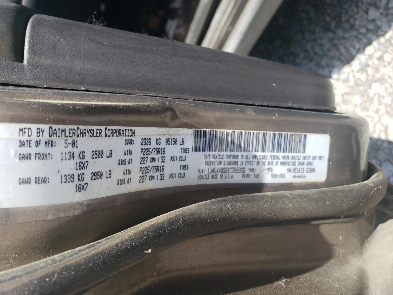 2001 Jeep Grand Cherokee Laredo VIN: 1J4GX48S81C708966 Lot: 64823304