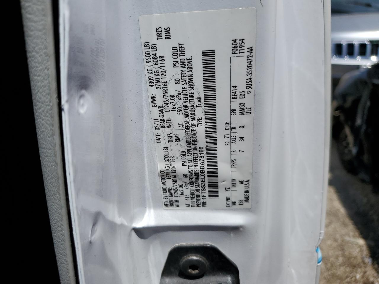 2011 Ford Econoline E350 Super Duty Van VIN: 1FTSS3EL0BDA78166 Lot: 64097274