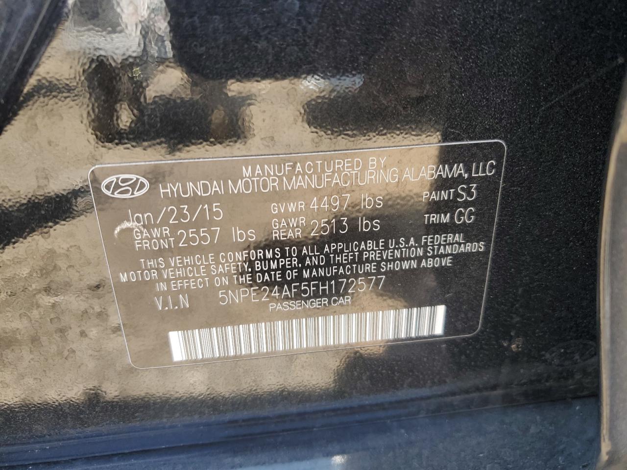 5NPE24AF5FH172577 2015 Hyundai Sonata Se