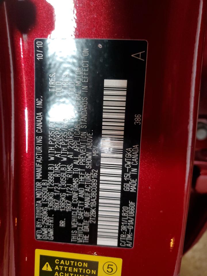 2011 Lexus Rx 350 VIN: 2T2BK1BA3BC089162 Lot: 64354264