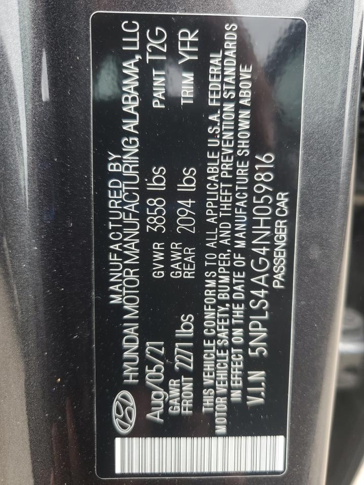 2022 Hyundai Elantra Sel VIN: 5NPLS4AG4NH059816 Lot: 62177564