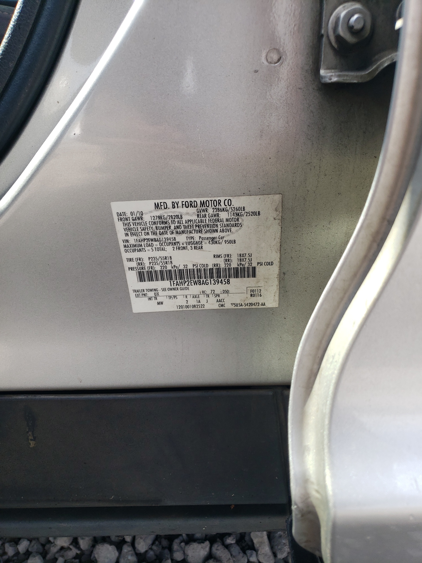 1FAHP2EW8AG139458 2010 Ford Taurus Sel