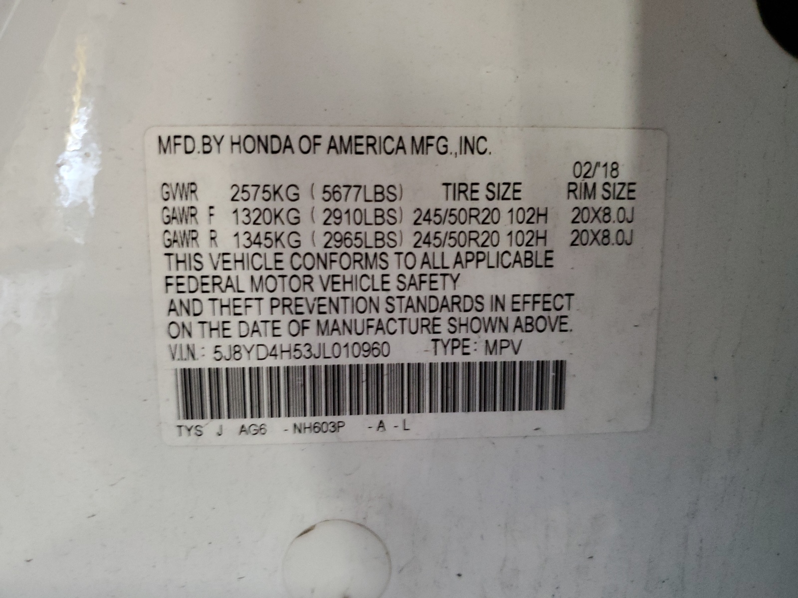 5J8YD4H53JL010960 2018 Acura Mdx Technology