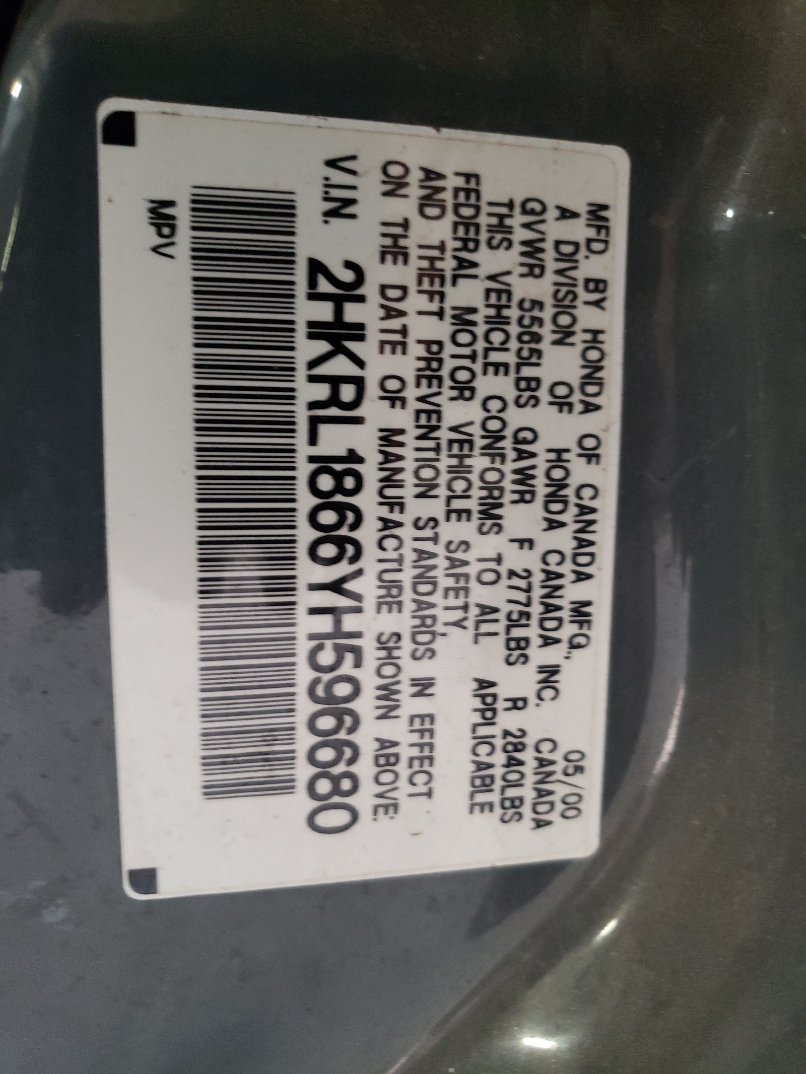 2HKRL1866YH596680 2000 Honda Odyssey Ex