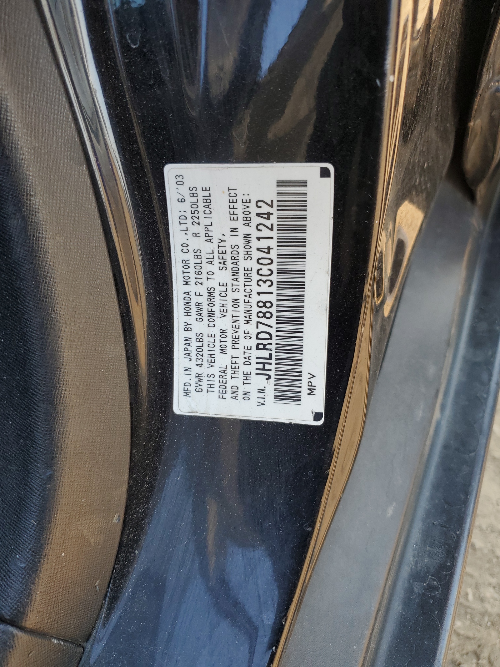 JHLRD78813C041242 2003 Honda Cr-V Ex