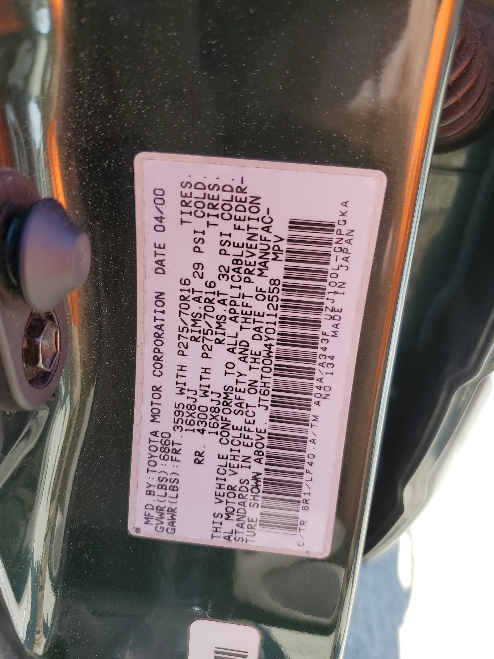 JT6HT00W4Y0112558 2000 Lexus Lx 470