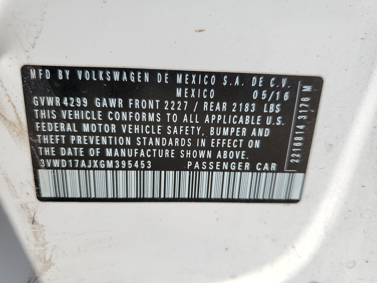 3VWD17AJXGM395453 2016 Volkswagen Jetta Sport