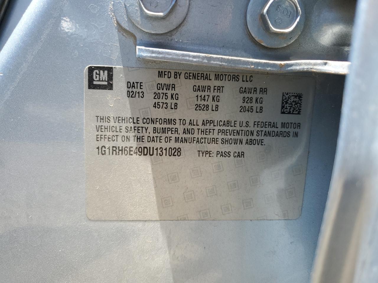 2013 Chevrolet Volt VIN: 1G1RH6E49DU131028 Lot: 61572274