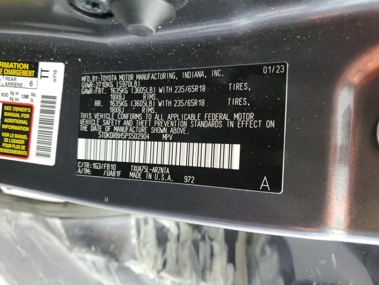 5TDKDRBH5PS502904 2023 Toyota Highlander L