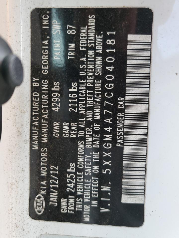 2012 Kia Optima Lx VIN: 5XXGM4A77CG040181 Lot: 64044654