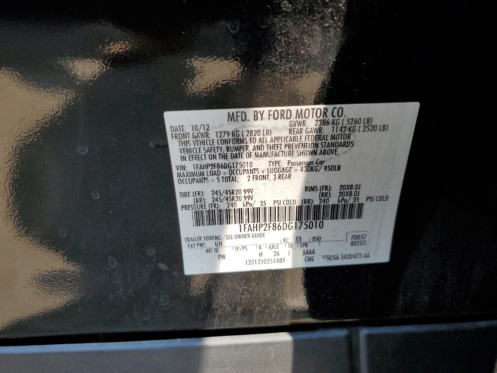 1FAHP2F86DG175010 2013 Ford Taurus Limited