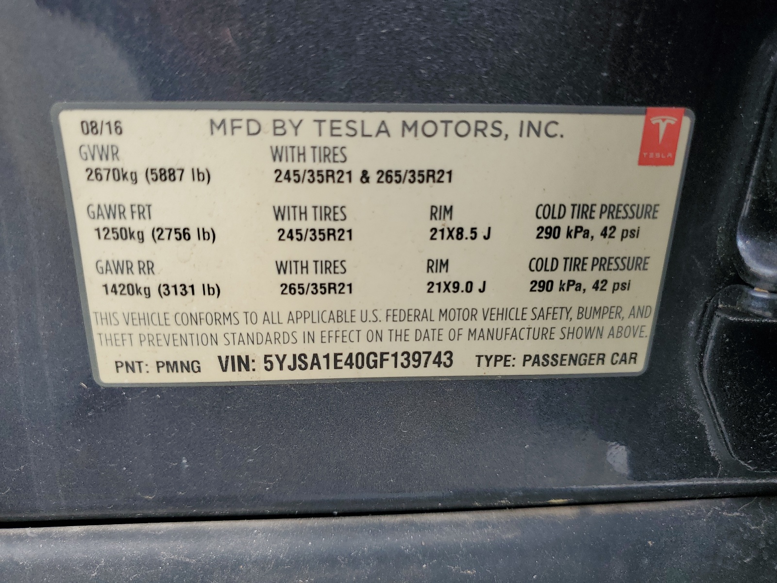 5YJSA1E40GF139743 2016 Tesla Model S