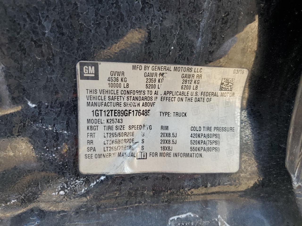 2016 GMC Sierra K2500 Slt VIN: 1GT12TE89GF176485 Lot: 63905674