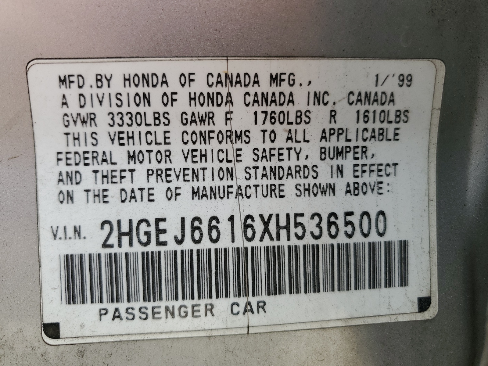 2HGEJ6616XH536500 1999 Honda Civic Base