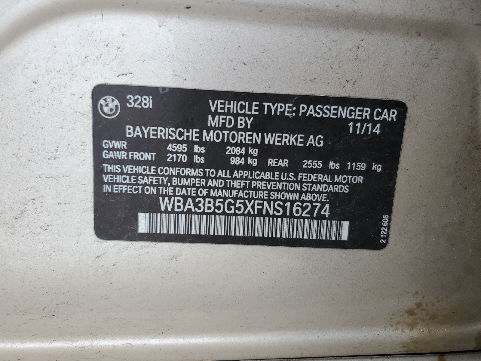 WBA3B5G5XFNS16274 2015 BMW 328 Xi Sulev