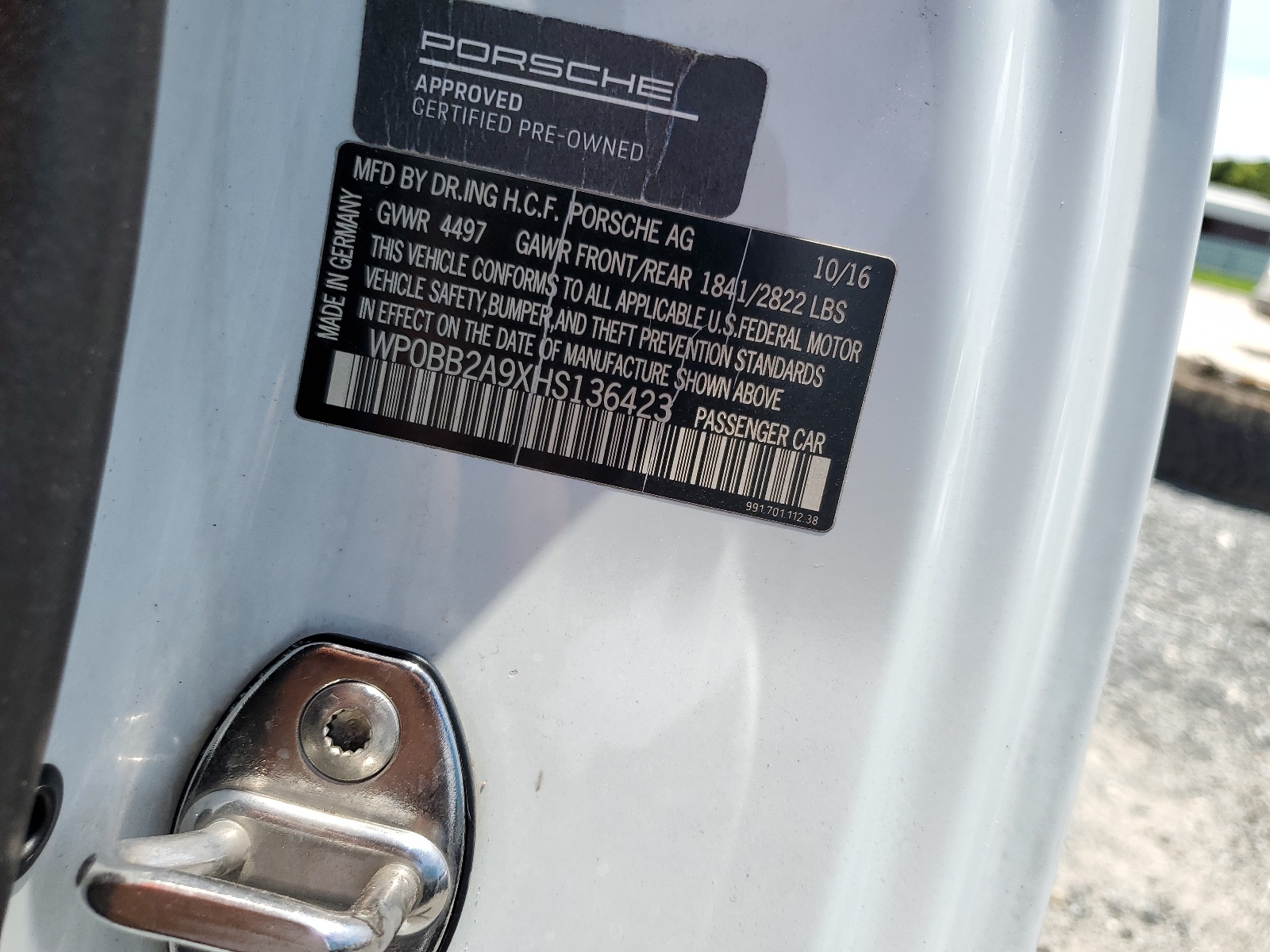 WP0BB2A9XHS136423 2017 Porsche 911 Targa S