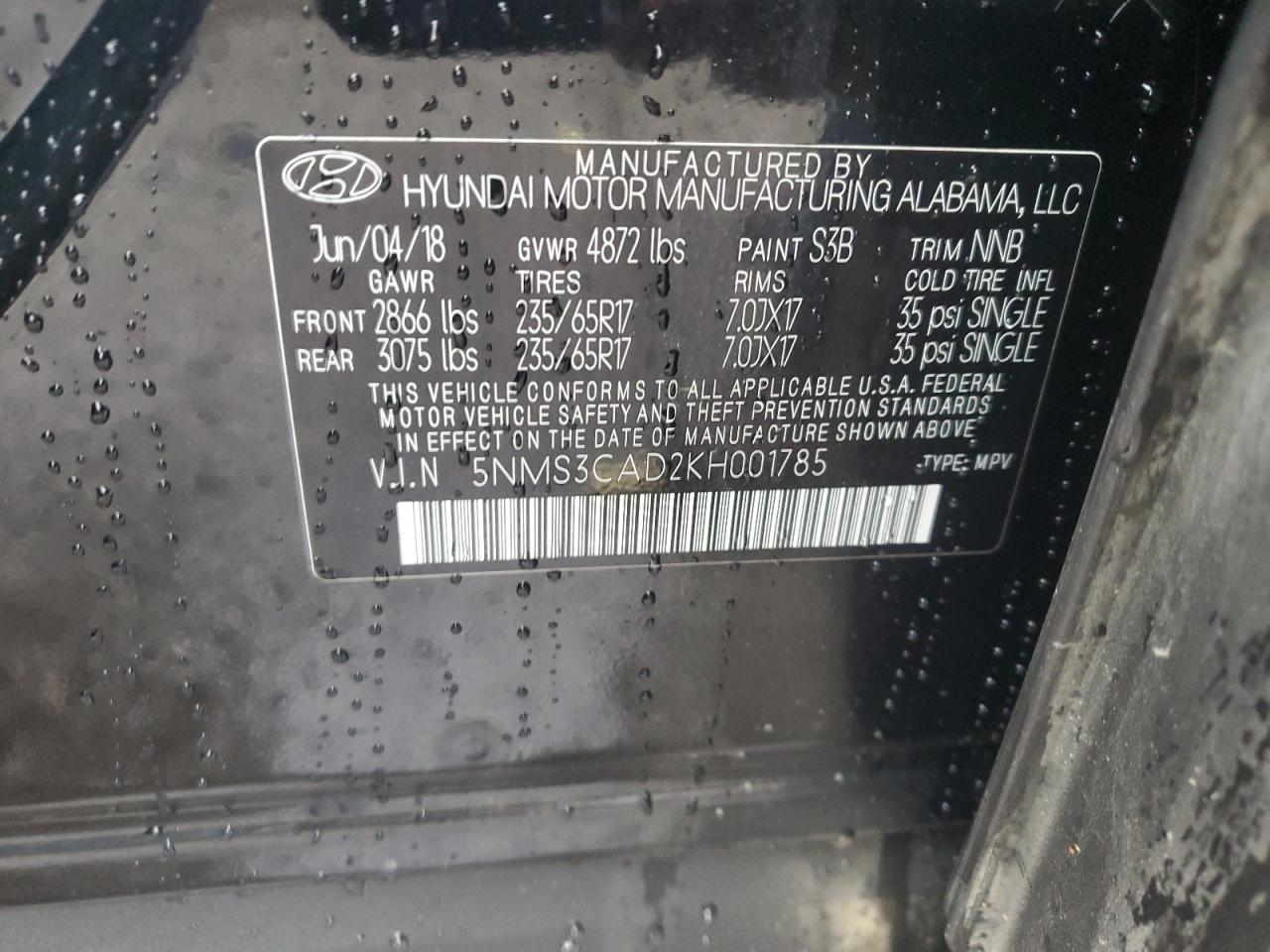 5NMS3CAD2KH001785 2019 HYUNDAI SANTA FE - Image 13