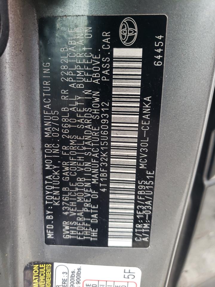 2005 Toyota Camry Le VIN: 4T1BF32K15U609312 Lot: 64639054
