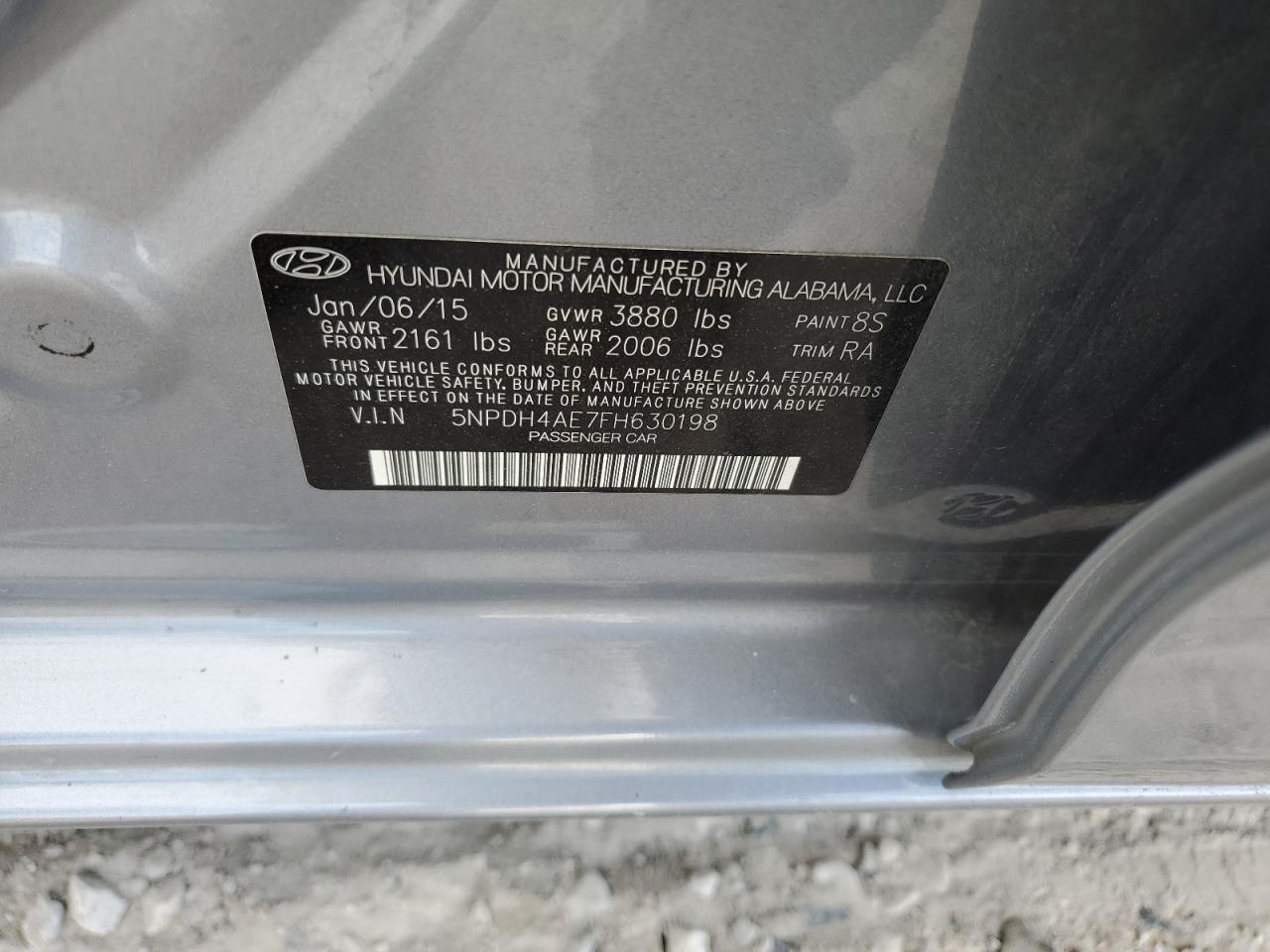 2015 Hyundai Elantra Se VIN: 5NPDH4AE7FH630198 Lot: 64809224