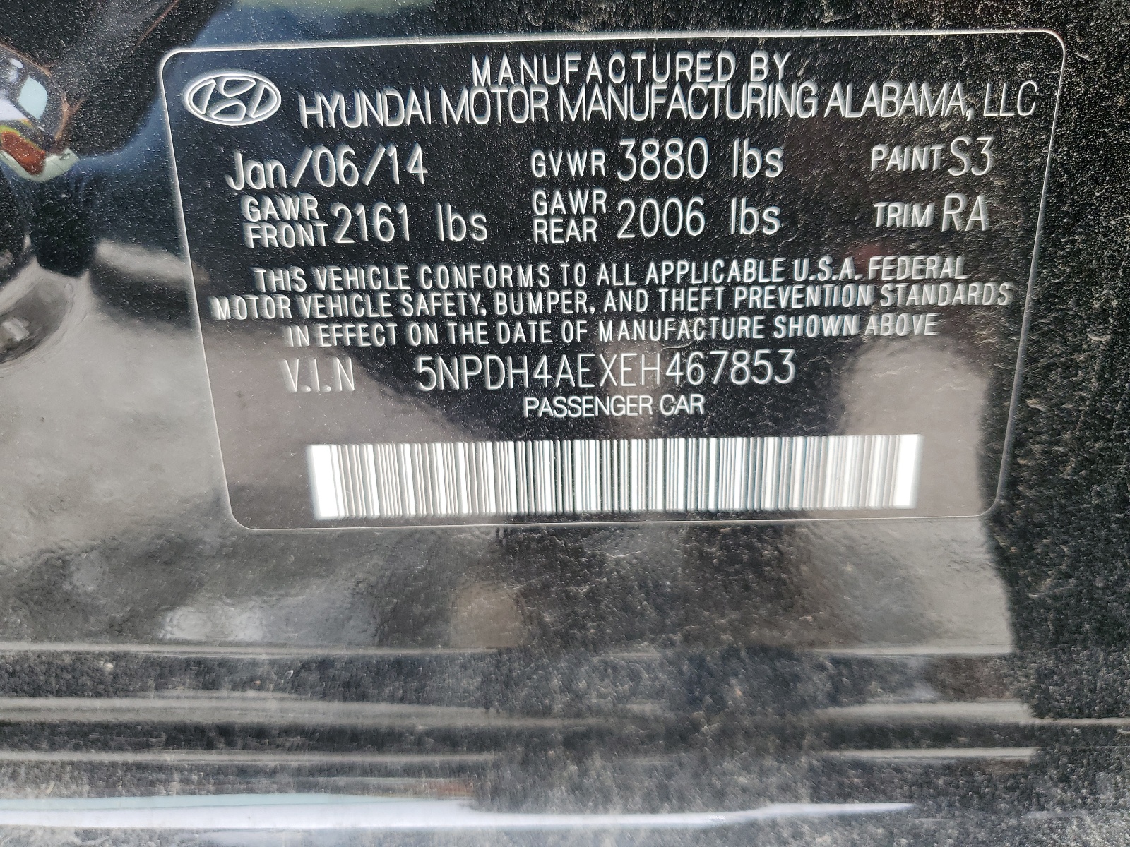 5NPDH4AEXEH467853 2014 Hyundai Elantra Se