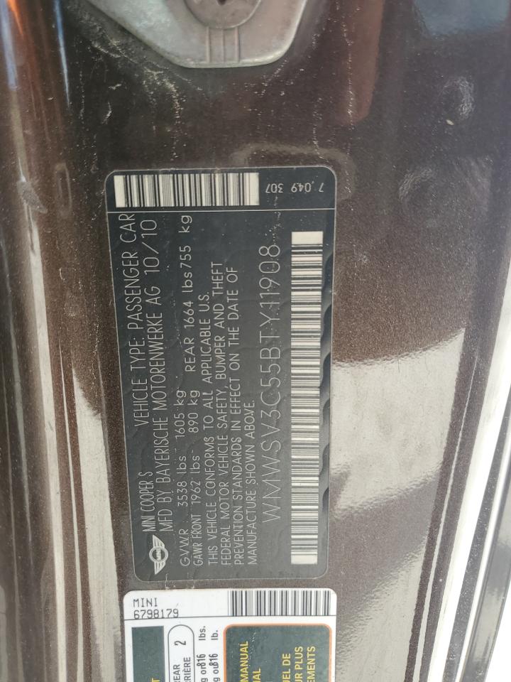 2011 Mini Cooper S VIN: WMWSV3C55BTY11908 Lot: 64706764