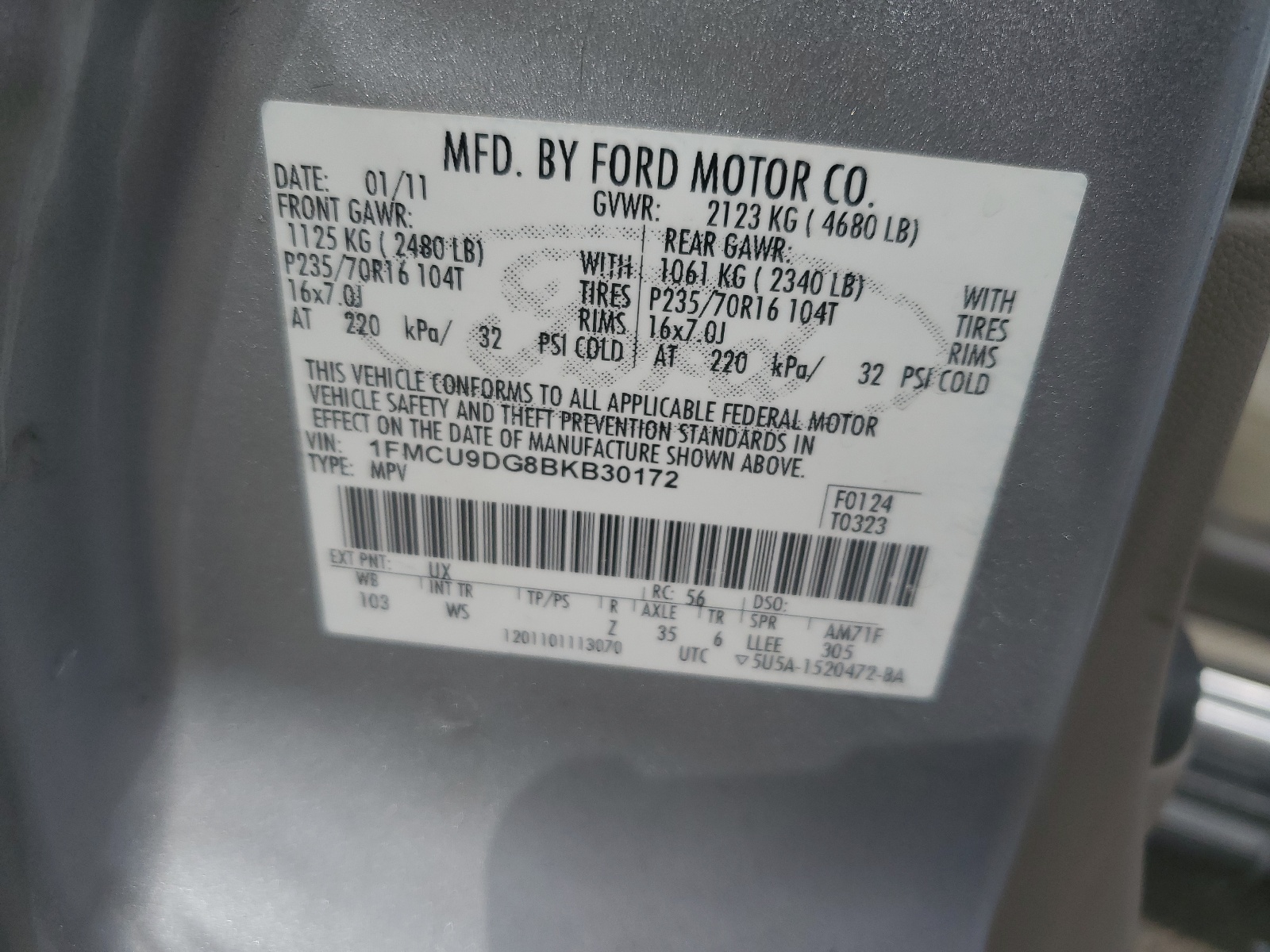 1FMCU9DG8BKB30172 2011 Ford Escape Xlt