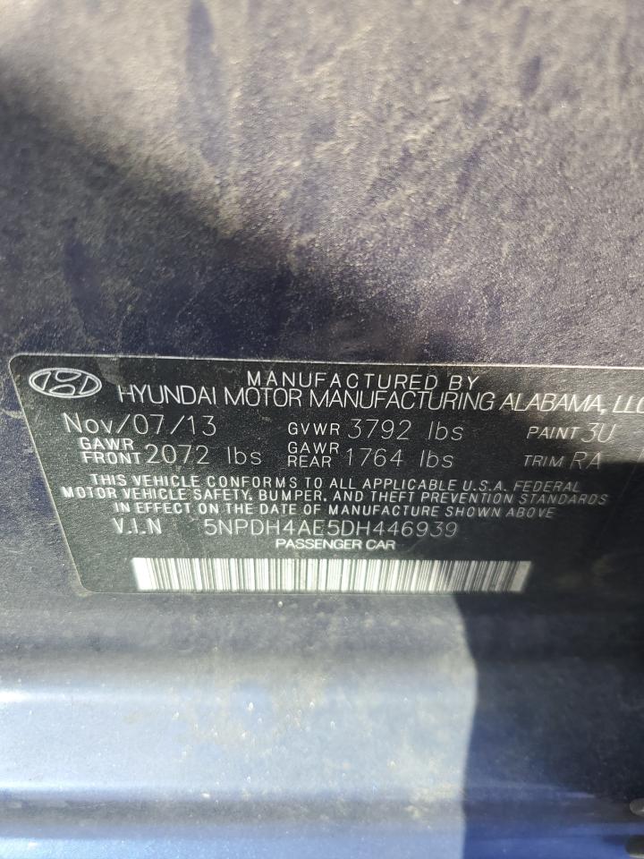 2013 Hyundai Elantra Gls VIN: 5NPDH4AE5DH446939 Lot: 64865994