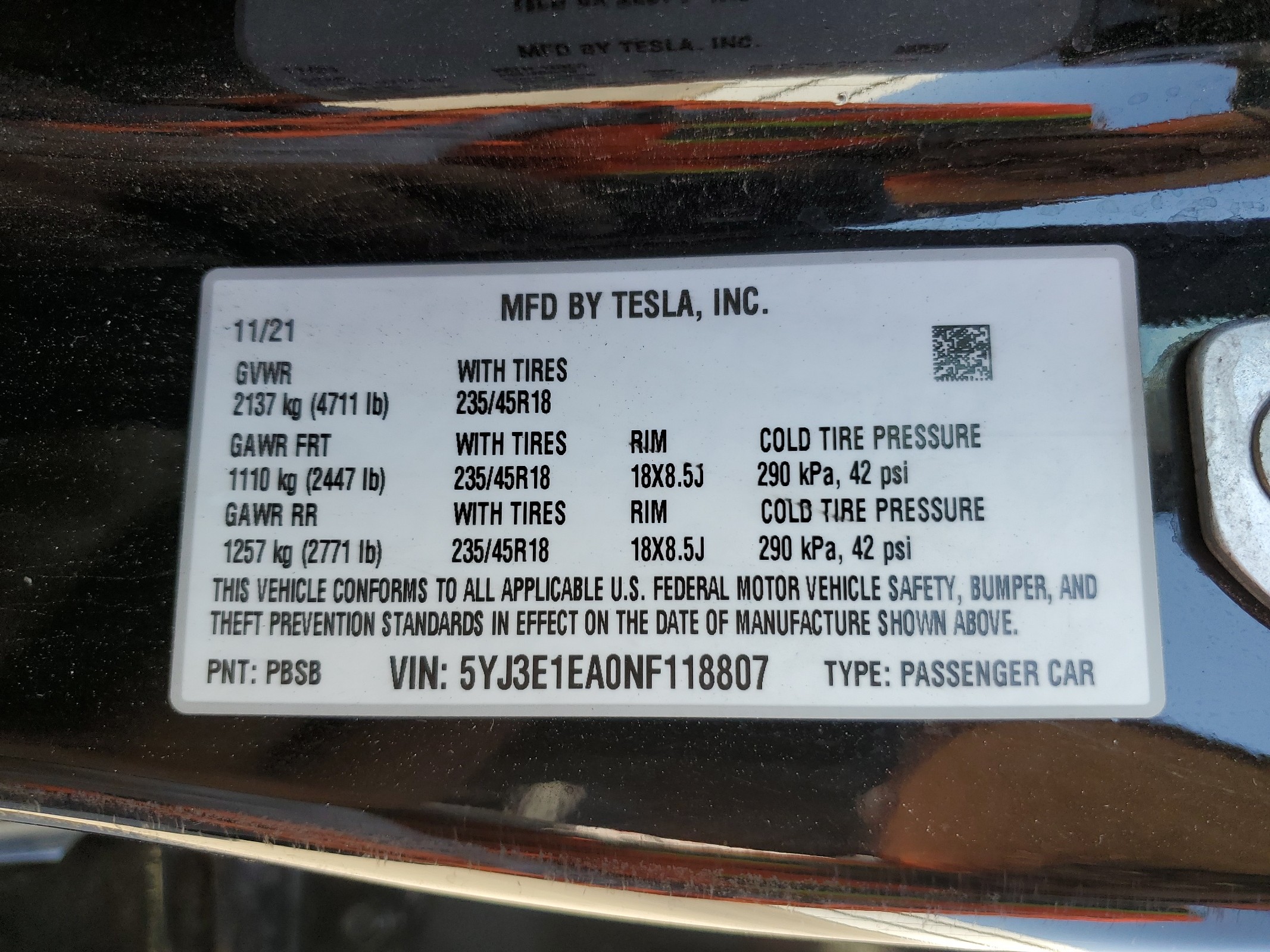 5YJ3E1EA0NF118807 2022 Tesla Model 3