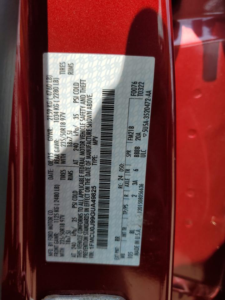 2016 Ford Escape Titanium VIN: 1FMCU0J99GUA49825 Lot: 65210074