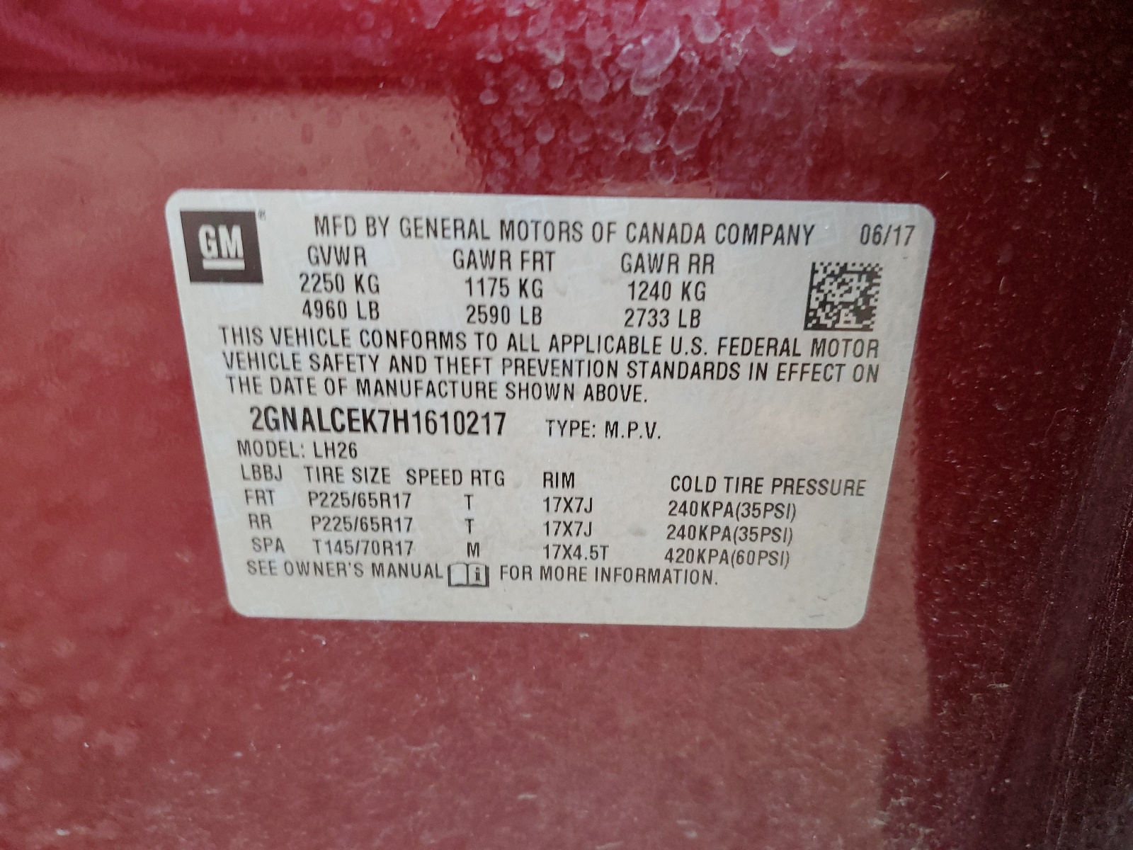 2GNALCEK7H1610217 2017 Chevrolet Equinox Lt