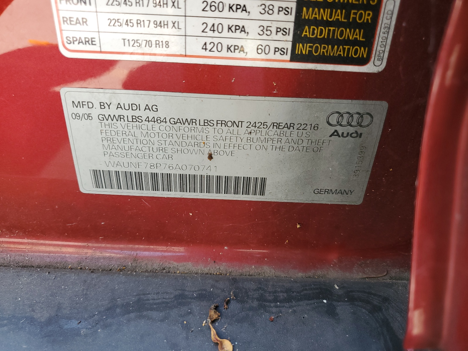 WAUNF78P76A070741 2006 Audi A3 2.0 Premium