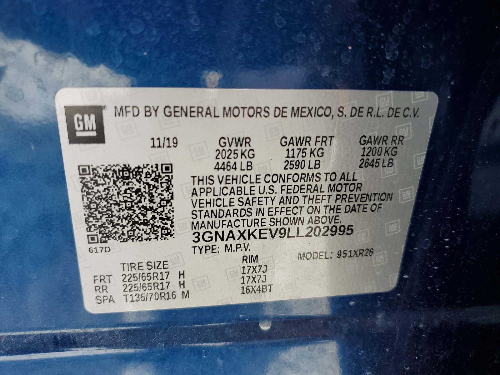 3GNAXKEV9LL202995 2020 Chevrolet Equinox Lt