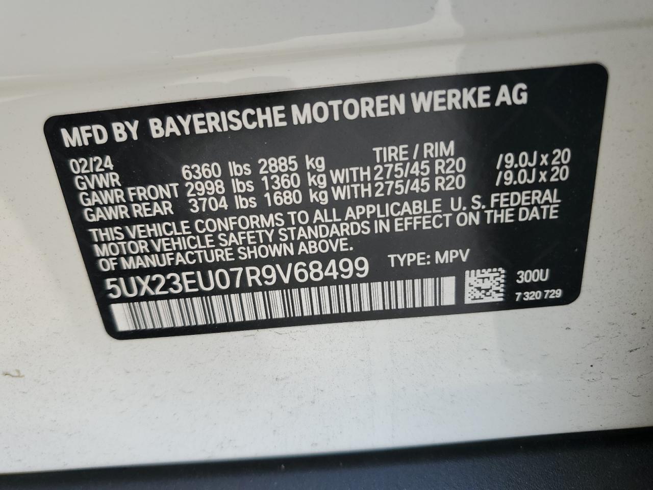 2024 BMW X5 xDrive40I VIN: 5UX23EU07R9V68499 Lot: 63413694